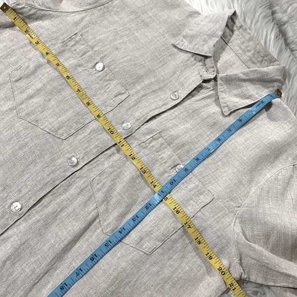LINEN Button front top blouse chest pockets w buttons neutral color women’s sz L - Picture 7 of 11